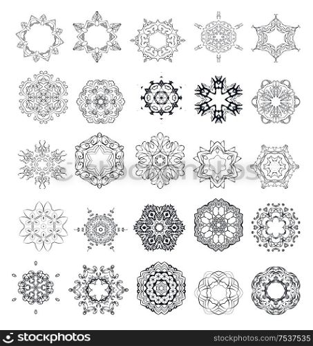 Mandala or snowflake for design, birthday mandala and other holiday mandala or snowflake, kaleidoscope mandala, medallion mandala, yoga, india. Ornament round set with mandala