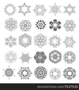 Mandala or snowflake for design, birthday mandala and other holiday mandala or snowflake, kaleidoscope mandala, medallion mandala, yoga, india. Ornament round set with mandala