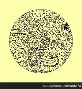 Mandala ornament. Decorative doodles in zentangle style. Vector page template for coloring book.