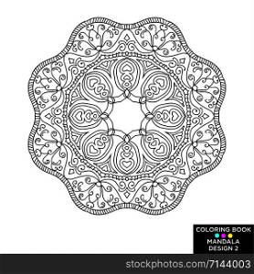 Mandala. Round floral ornament isolated on white background. Decorative design element. Black and white outline vector. Mandala. Round floral ornament isolated on white background. Decorative design element. Black and white outline vector illustration for coloring book, print on T-shirt and other items.