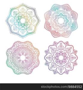 Mandala. Round floral ornament isolated on white background. Decorative design element. Black and white outline vector. Relax with mandala round floral ornament. Decorative design element. Color outline vector illustration for coloring book, print on T-shirt and other items.