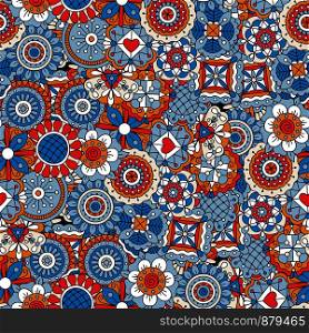 Mandala style flowers blue and red decorative pattern. Vector illustration. Mandala style flowers blue decorative pattern