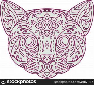 Mandala style illustration of a cat head viewed from front set on isolated white background. . Cat Head Mandala