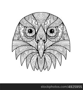 Mandala style illustration of a head of an Australian Barking Owl, Ninox connivens or winking owl viewed from front on isolated backgound.. Australian Barking Owl Mandala