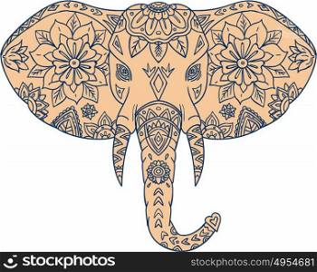 Mandala style illustration of an elephant head viewed from front set on isolated white background. . Elephant Head Tusk Mandalaa