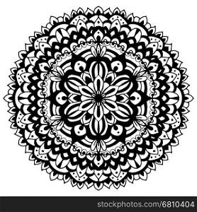 Mandala. Symmetrical ornament. Decorative pattern in black and white colors. Circle mandala. Oriental round symmetrical ornament for ethnic print and web design