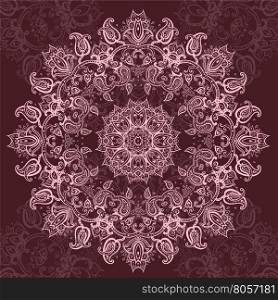 Mandala. Vector illustration. Hand drawn vintage background.. Pink Mandala.