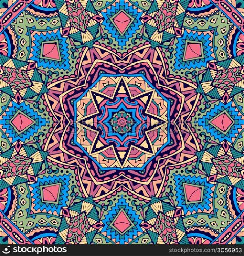 Mandala vector seamless pattern floral art. Flower medallion print.. Festive Colorful Tribal ethnic seamless vector pattern ornamental