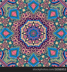 Mandala vector seamless pattern floral art. Flower medallion print.. Festive Colorful Tribal ethnic seamless vector pattern ornamental