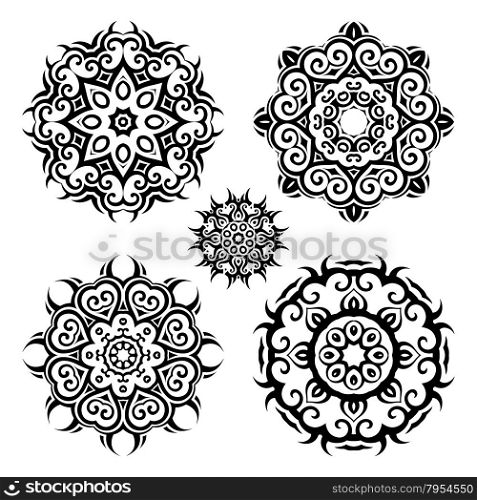 Mandala.Vintage pattern set. . Mandala set. Circular ornament on black background. Ethnic vintage pattern collection.
