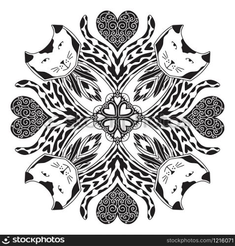 Mandala with happy cats. Valentines day design. Mandala with happy cats. Valentines day design.