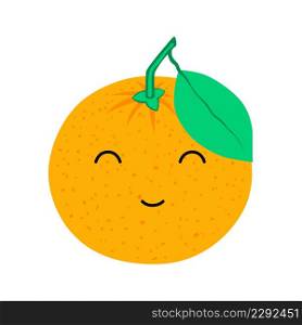 Mandarin. Cute, funny cartoon vegetable and fruit character. Emotions. Food smilie. Vector illustration for children.