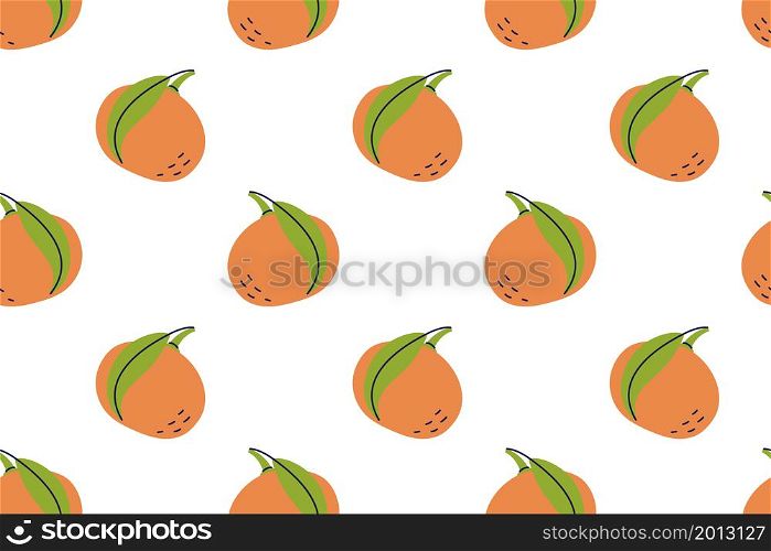 Mandarin fruit with leaf. Tangerine seamless pattern. Hand drawn vector illustration. Citrus exotic food.. Mandarin fruit with leaf. Tangerine seamless pattern. Hand drawn vector illustration. Citrus exotic food