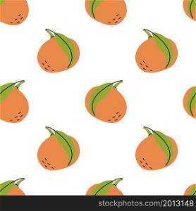 Mandarin fruit with leaf. Tangerine seamless pattern. Hand drawn vector illustration. Citrus exotic food