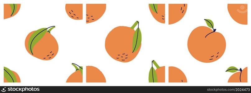 Mandarin, orange, peach and tangerine. Exotic citrus fruit seamless pattern bundle. Color illustration collection. Vector set. Mandarin, orange, peach and tangerine. Exotic citrus fruit seamless pattern bundle. Color illustration collection in hand-drawn style. Vector repeat background set