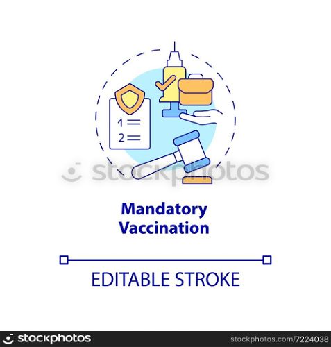 Mandatory vaccination concept icon. Protection against covid abstract idea thin line illustration. Safeguarding public health. Compulsory event. Vector isolated outline color drawing. Editable stroke. Mandatory vaccination concept icon
