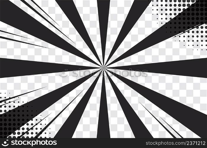 Manga action frame speed simple lines Motion radial lines isolated on transparent background Abstract explosive template banner Black and white monochrome vector retro illustration. Comic book element. Manga action frame speed simple lines Motion radial lines isolated on transparent background Abstract explosive