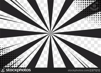 Manga action frame speed simple lines Motion radial lines isolated on transparent background Abstract explosive template banner Black and white monochrome vector retro illustration. Comic book element. Manga action frame speed simple lines Motion radial lines isolated on transparent background Abstract explosive