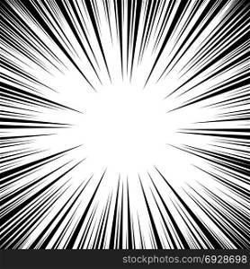 Manga Speed Lines Vector.. Manga Speed Lines Vector. Grunge Ray Illustration. Black And White. Space For Text. Comic Book Radial Lines Background Frame. Superhero Action. Explosion