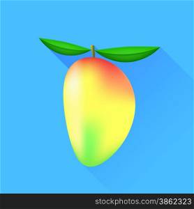 Mango Fruit with Leaves Isolated on Blue Background. Mango Fruit
