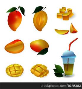 Mango icons set. Cartoon set of mango vector icons for web design. Mango icons set, cartoon style