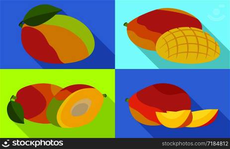 Mango icons set. Flat set of mango vector icons for web design. Mango icons set, flat style