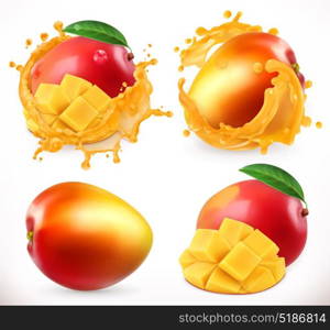 Mango juice. Fresh fruit, 3d realistic vector icon