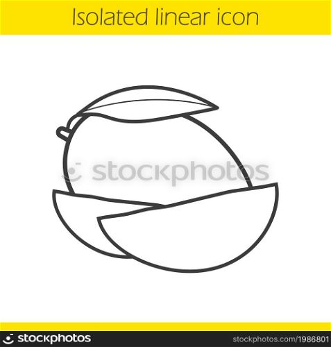 Mango linear icon. Thin line illustration. Mango slices contour symbol. Vector isolated outline drawing. Mango linear icon