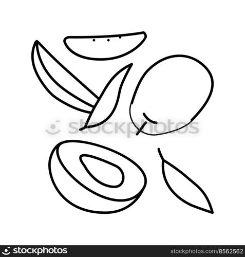 mango ripe cut leaf red line icon vector. mango ripe cut leaf red sign. isolated contour symbol black illustration. mango ripe cut leaf red line icon vector illustration