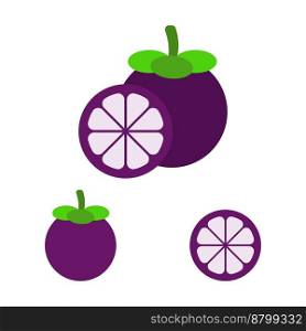 Mangosteen, vector. Mangosteen whole and cut on a white background.