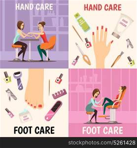 Manicure Concept Icons Set. Manicure concept icons set with hand and foot care symbols cartoon isolated vector illustration