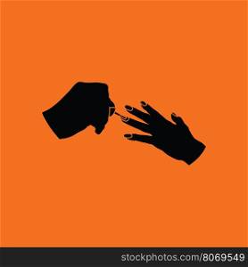 Manicure icon. Orange background with black. Vector illustration.