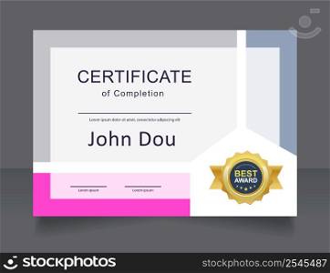 Manicure master school completion certificate design template. Vector diploma with customized copyspace and borders. Printable document for awards and recognition. Arial, Myriad Pro fonts used. Manicure master school completion certificate design template