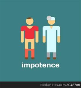 Manifestation of impotence, consult doctor. Vector illustration. Impotence problems concept. Manifestation of impotence treatment to doctor. Doctor Urologist professional. Medical people icon
