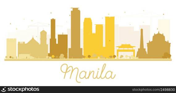 Manila City skyline golden silhouette. Vector illustration. Simple flat concept for tourism presentation, banner, placard or web site. Business travel concept. Cityscape with landmarks.