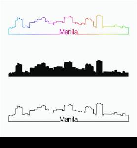 Manila skyline linear style with rainbow in editable vector file