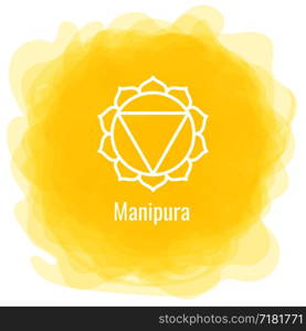 Manipura icon. The third sun chakra. Vector yellow smoky circle. Line symbol. Sacral sign. Meditation