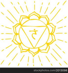 Manipura sketch. The third sun chakra. Hand drawn sloppy style. Vector yellow symbol. Meditation sign.. Manipura sketch. The third sun chakra. Hand drawn sloppy style. Vector yellow symbol. Meditation sign