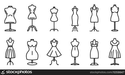 Mannequin atelier icons set. Outline set of mannequin atelier vector icons for web design isolated on white background. Mannequin atelier icons set, outline style