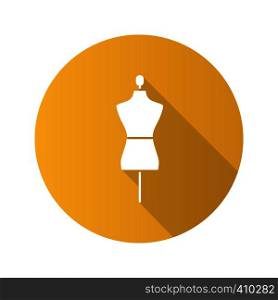 Mannequin flat design long shadow glyph icon. Tailor's dummy. Vector silhouette illustration. Mannequin flat design long shadow glyph icon