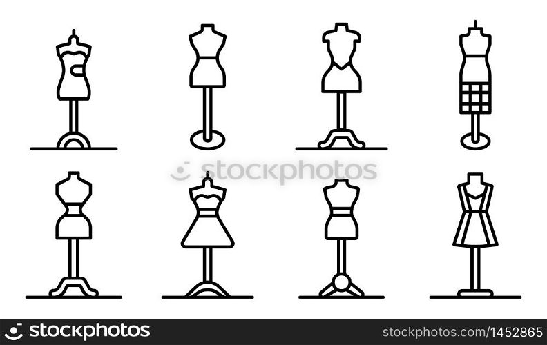 Mannequin icons set. Outline set of mannequin vector icons for web design isolated on white background. Mannequin icons set, outline style