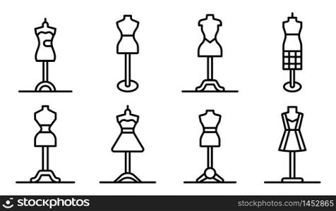 Mannequin icons set. Outline set of mannequin vector icons for web design isolated on white background. Mannequin icons set, outline style