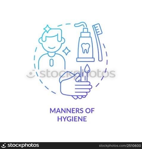 Manners of hygiene blue gradient concept icon. Routine toilet habits and discipline. Etiquette category abstract idea thin line illustration. Isolated outline drawing. Myriad Pro-Bold font used. Manners of hygiene blue gradient concept icon