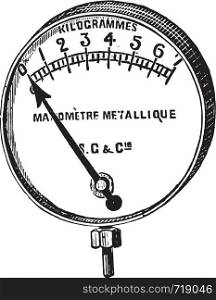 Manometer, Bourdon, a metal ring, vintage engraved illustration. Industrial encyclopedia E.-O. Lami - 1875.