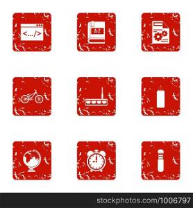 Manual icons set. Grunge set of 9 manual vector icons for web isolated on white background. Manual icons set, grunge style