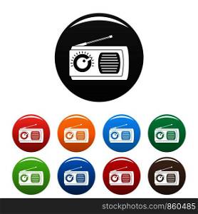 Manual radio icons set 9 color vector isolated on white for any design. Manual radio icons set color