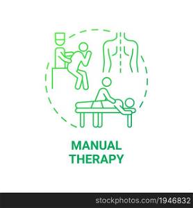 Manual therapy green gradient concept icon. Pulmonary rehabilitation abstract idea thin line illustration. Muscle, joints force manipulations. Massage. Vector isolated outline color drawing. Manual therapy green gradient concept icon