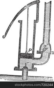 Manual Water Pump, vintage engraved illustration. Trousset encyclopedia (1886 - 1891).