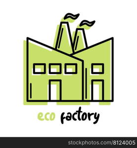 Manufacture industrial eco factory vector icon or silhouette green line logo isolated on white vector background illustration. Icon environment, energy, recycling, ecology solutions, eco green factory