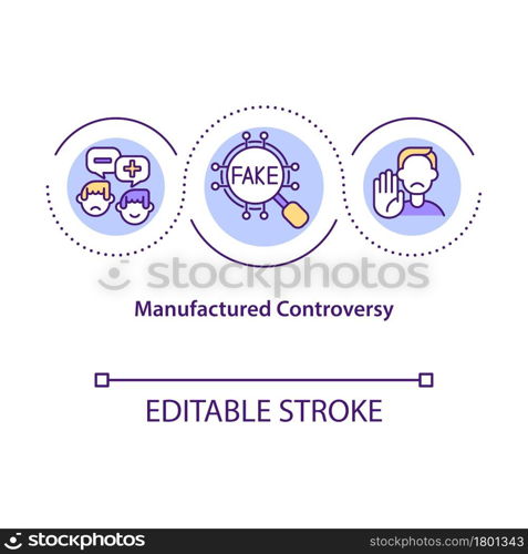 Manufactured controversy concept icon. Confusion creation. Contrived disagreement. Polarization opinion abstract idea thin line illustration. Vector isolated outline color drawing. Editable stroke. Manufactured controversy concept icon